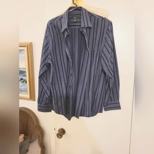 Van Huesen long sleeve button down striped shirt, blue, large